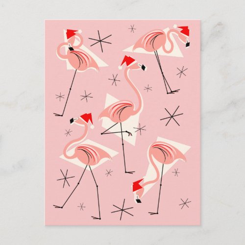 Flamingo Santas Pink postcard portrait