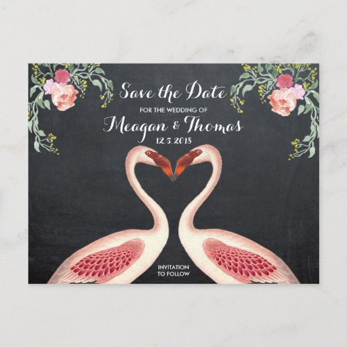 Flamingo Save the Date postcard chalkboard style