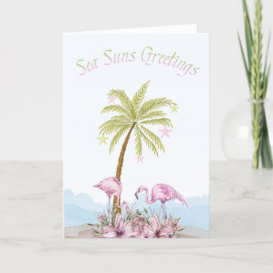 Flamingo Sea Suns Greeting Christmas Holiday Card