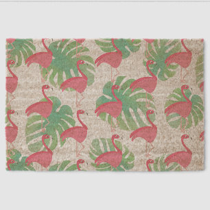 Flamingo Seamless Pattern Pink Monstera Fiber Doormat