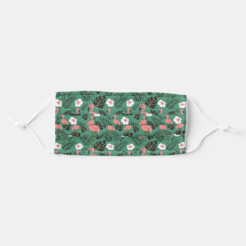 Flamingo seamless pattern pink on green background adult cloth face mask