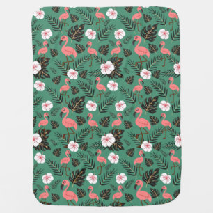 Flamingo seamless pattern pink on green background baby blanket