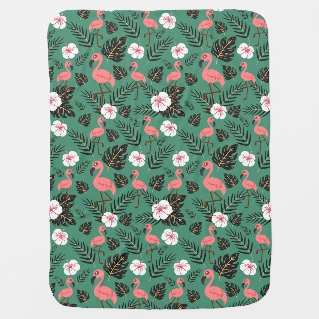 Flamingo seamless pattern pink on green background baby blanket (Front)