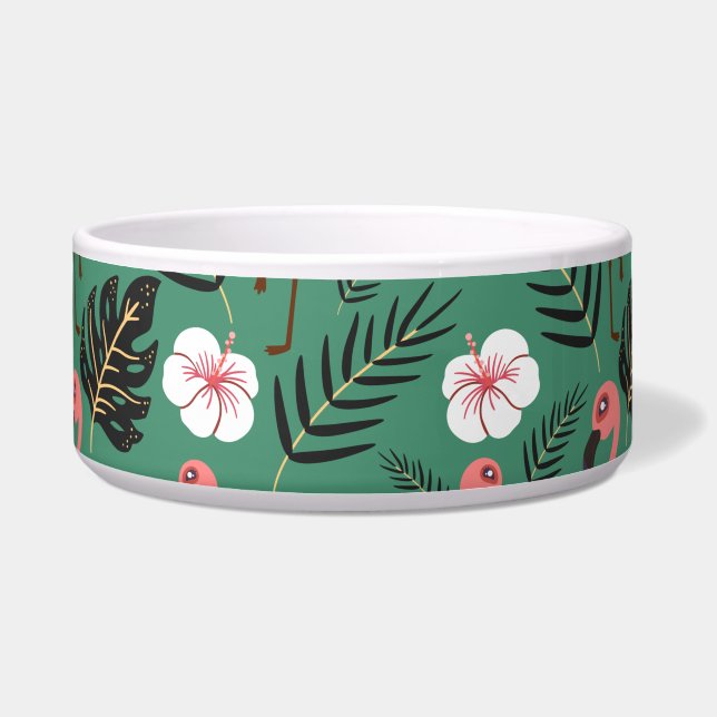 Flamingo seamless pattern pink on green background bowl (Front)