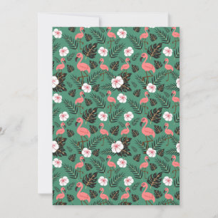 Flamingo seamless pattern pink on green background card