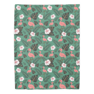Flamingo seamless pattern pink on green background duvet cover