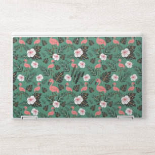 Flamingo seamless pattern pink on green background HP laptop skin