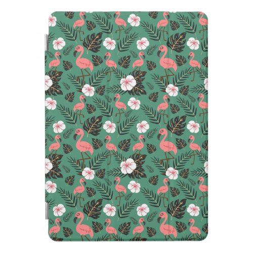 Flamingo seamless pattern pink on green background iPad pro cover