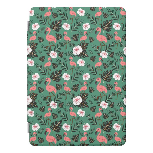 Flamingo seamless pattern pink on green background iPad pro cover (Front)