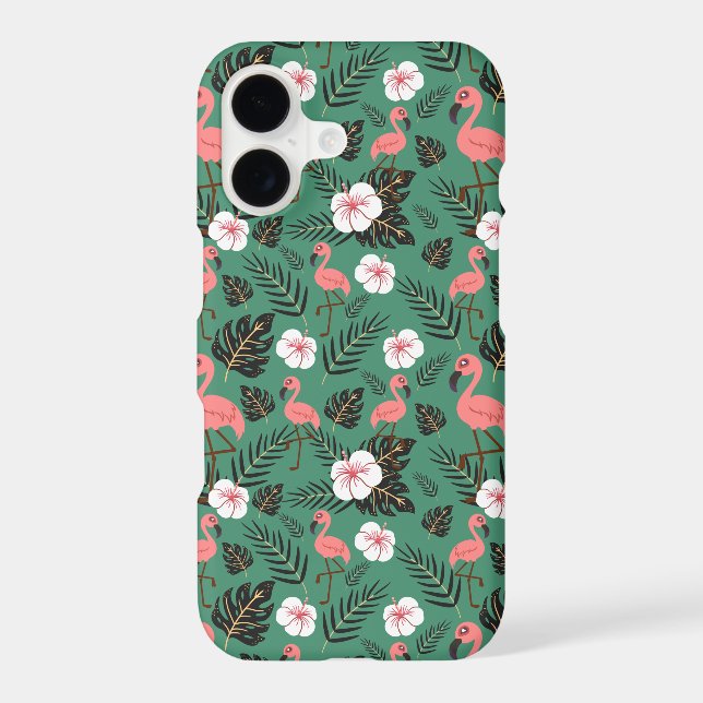 Flamingo seamless pattern pink on green background iphone case (Back)