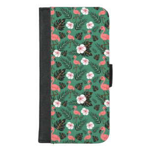 Flamingo seamless pattern pink on green background iPhone 8/7 plus wallet case