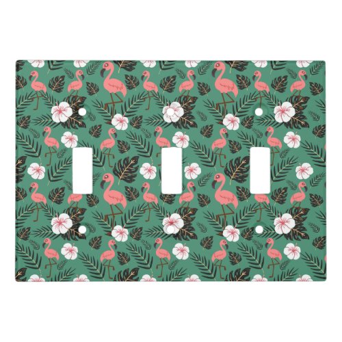 Flamingo seamless pattern pink on green background light switch cover