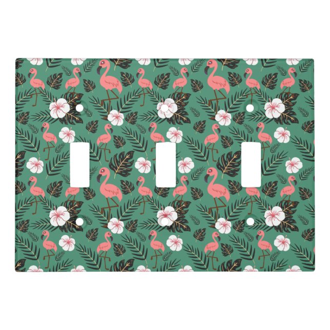 Flamingo seamless pattern pink on green background light switch cover (Front)
