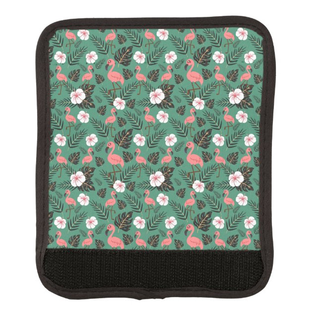 Flamingo seamless pattern pink on green background luggage handle wrap (Front)