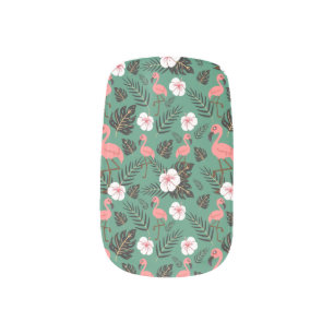 Flamingo seamless pattern pink on green background minx nail art