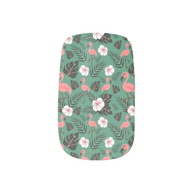 Flamingo seamless pattern pink on green background minx nail art (Left Thumb)