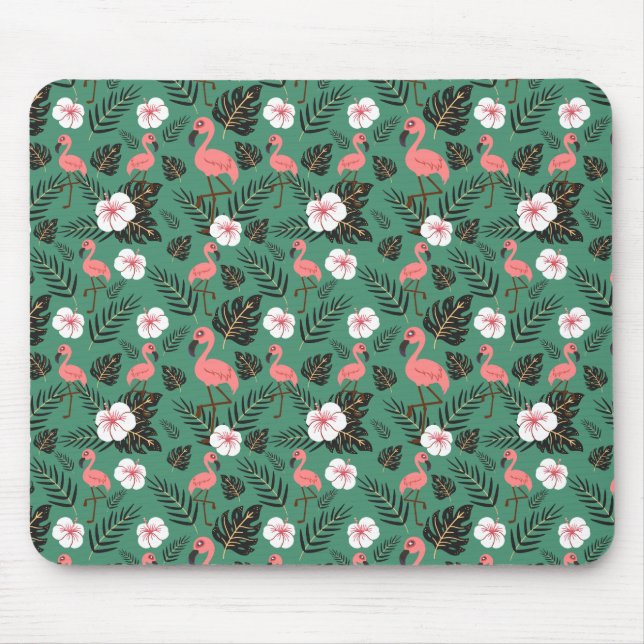 Flamingo seamless pattern pink on green background mouse pad (Front)