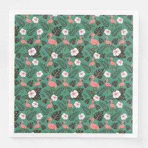 Flamingo seamless pattern pink on green background paper dinner napkins