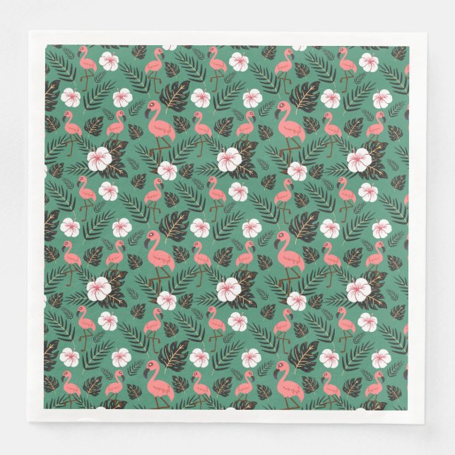 Flamingo seamless pattern pink on green background paper dinner napkins (Front)
