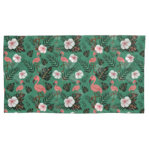 Flamingo seamless pattern pink on green background pillow case