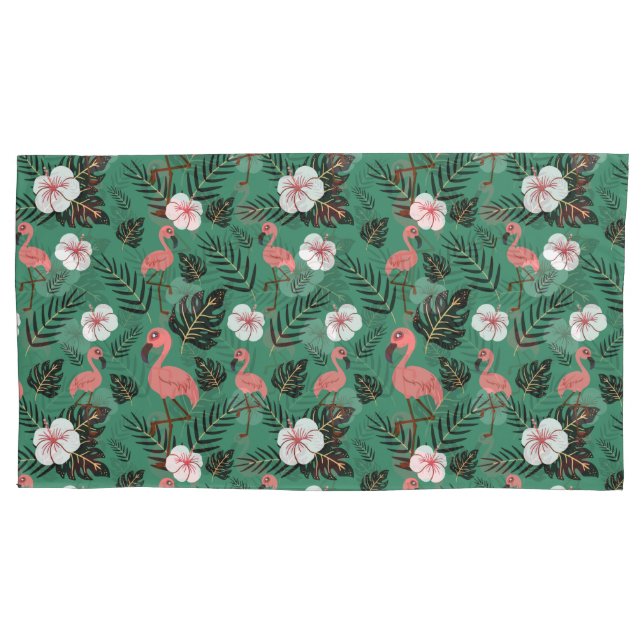 Flamingo seamless pattern pink on green background pillow case (Front-Left)
