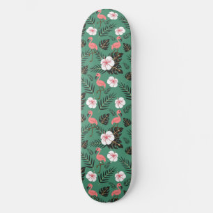 Flamingo seamless pattern pink on green background skateboard