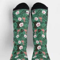 Flamingo seamless pattern pink on green background