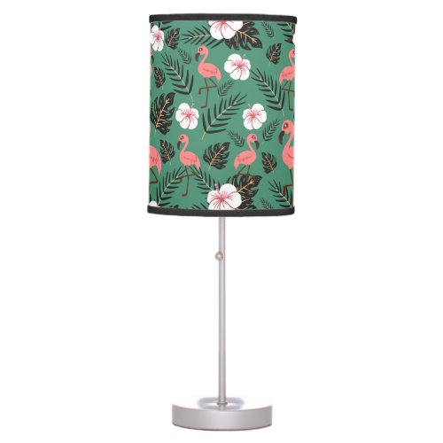 Flamingo seamless pattern pink on green background table lamp