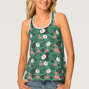 Flamingo seamless pattern pink on green background tank top