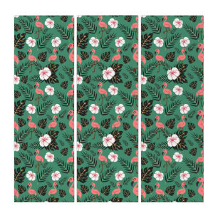 Flamingo seamless pattern pink on green background triptych