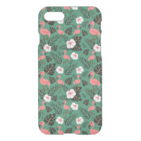 Flamingo seamless pattern pink on green background