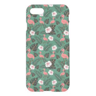 Flamingo seamless pattern pink on green background iPhone SE/8/7 case