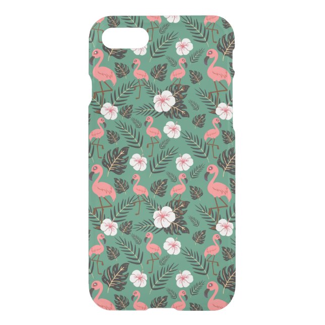 Flamingo seamless pattern pink on green background uncommon iPhone case (Back)