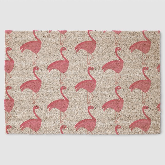 Flamingo Seamless Pattern Pink Tropical Fiber Doormat (Front)