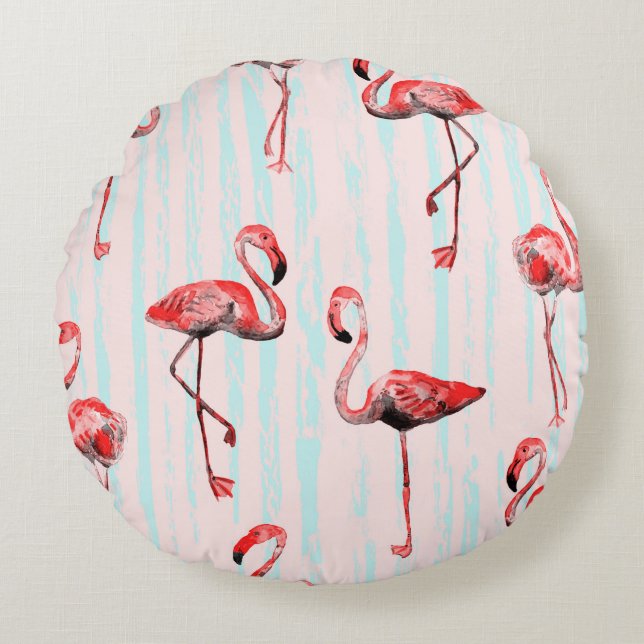 Flamingo seamless pattern round pillow (Front)