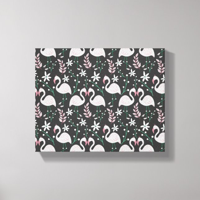 Flamingo seamless pattern white on dark background canvas print (Front)