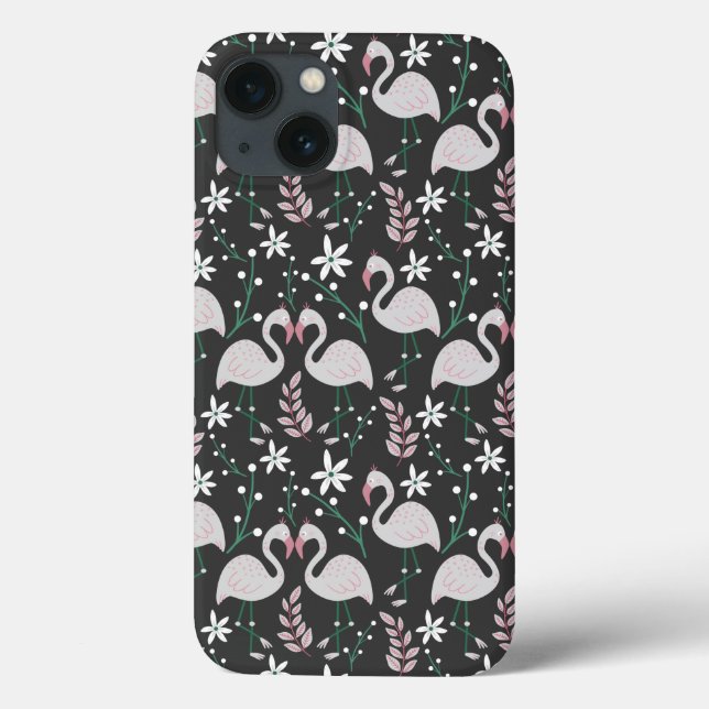 Flamingo seamless pattern white on dark background Case-Mate iPhone case (Back)
