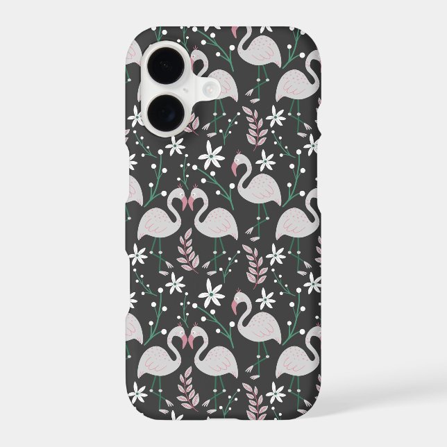 Flamingo seamless pattern white on dark background iphone case (Back)