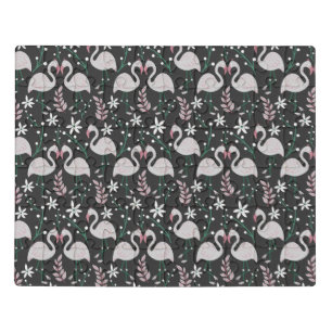 Flamingo seamless pattern white on dark background jigsaw puzzle