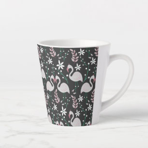 Flamingo seamless pattern white on dark background latte mug