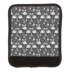 Flamingo seamless pattern white on dark background luggage handle wrap