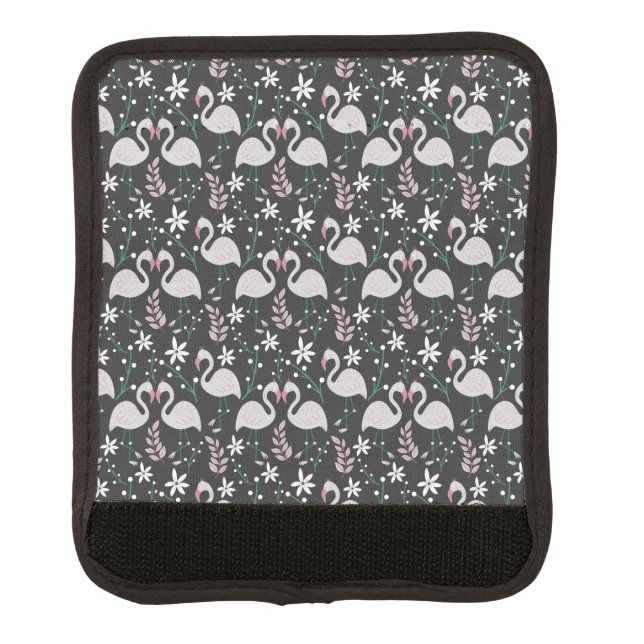 Flamingo seamless pattern white on dark background luggage handle wrap (Front)