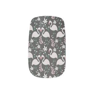 Flamingo seamless pattern white on dark background minx nail art
