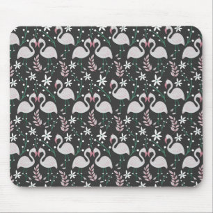Flamingo seamless pattern white on dark background mouse pad