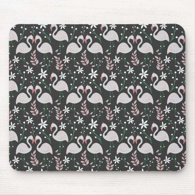 Flamingo seamless pattern white on dark background mouse pad (Front)