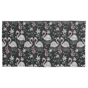 Flamingo seamless pattern white on dark background pillow case
