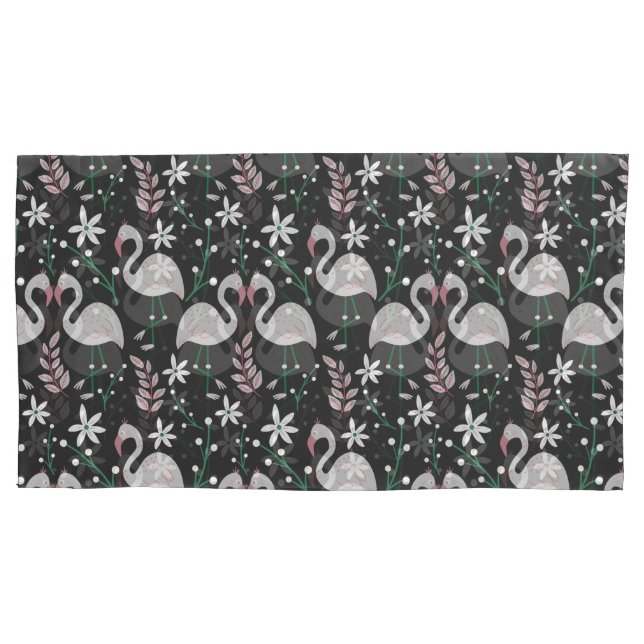 Flamingo seamless pattern white on dark background pillow case (Front-Left)
