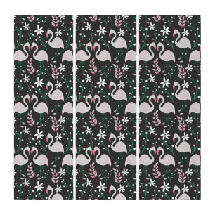 Flamingo seamless pattern white on dark background triptych