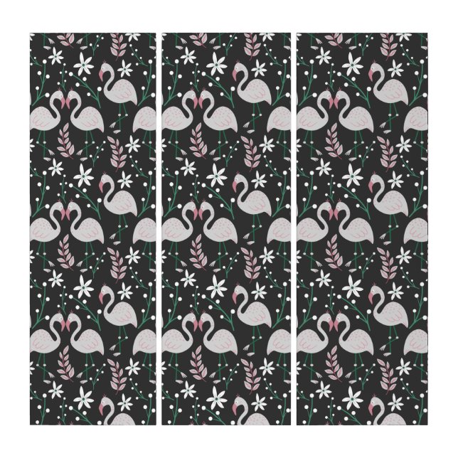 Flamingo seamless pattern white on dark background triptych (Front)