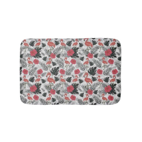Flamingo seamless pattern with floral background bath mat